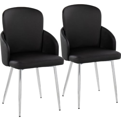 Dahlia Dining Chair in Chrome Metal, Chrome & Black Leatherette (Set of 2)